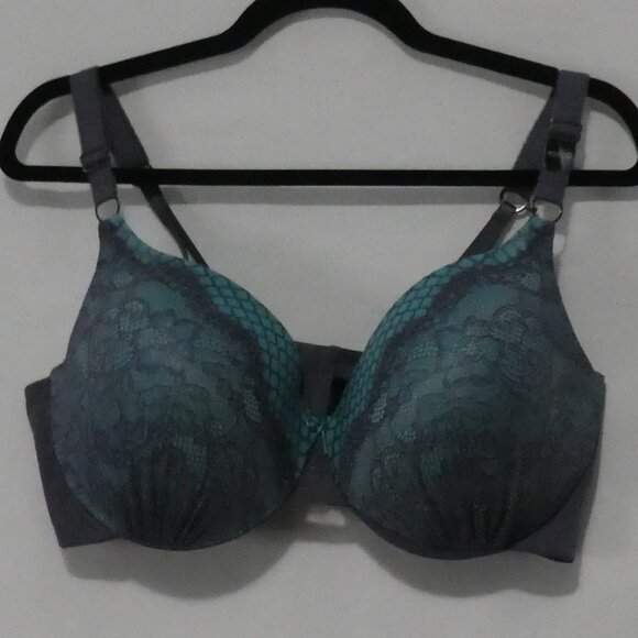 AG - ASHLEY GRAHAM | 40 DDD | Grey Lace Turquoise Overlay Bra | Wired - Picture 1 of 10